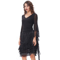 Belle Poque Retro Vintage Sexy Women's Ruffled Lace Hem See-Through Long Skirt BP000348-1